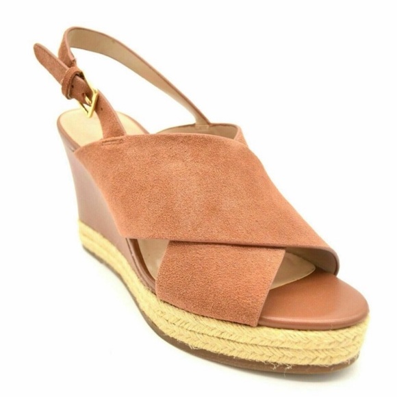 Halston NEW Stella Wedge Sandals Leather Suede Espadrille SZ 6.5 Wide - Picture 1 of 12